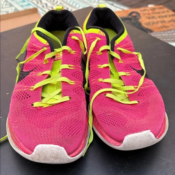 Nike Women's Pink and Neon Green Running Sneakers - Picture 4 of 6